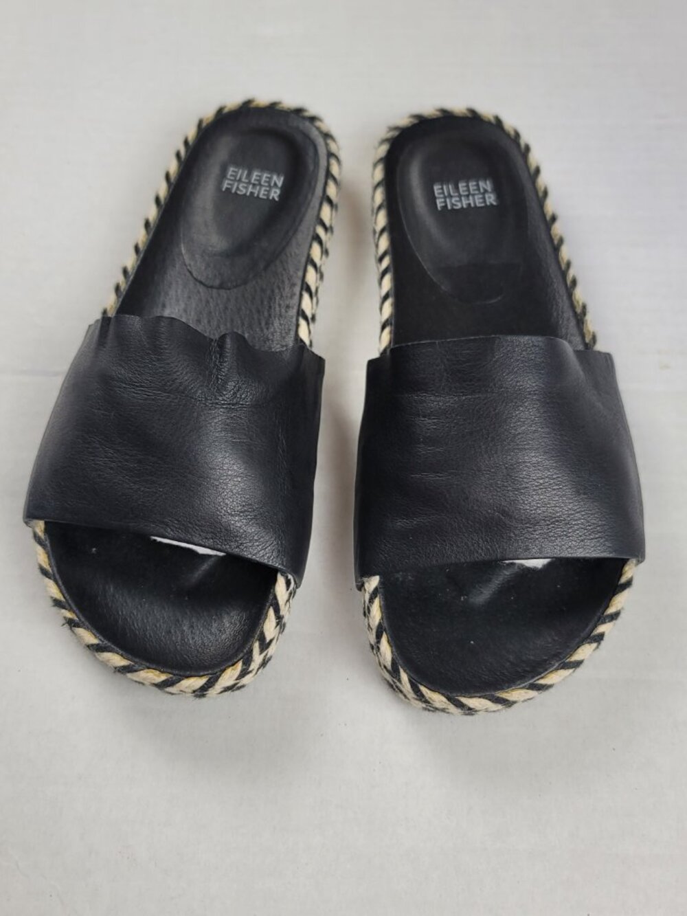 Eileen Fisher Pear Leather Slide Sandals Size 7.5 Black Vacation Casual Neutral - Picture 9 of 11